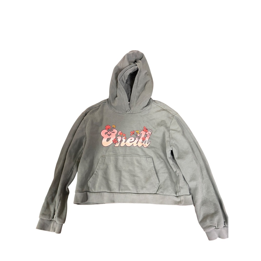 O'Neill Youth Large‎ Cropped Hoodie Green Floral Logo Surf Casual Sweatshirt